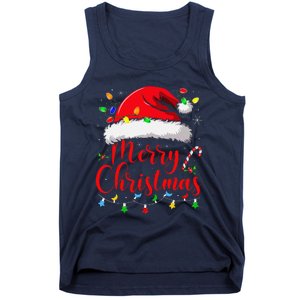 Merry Christmas Lights Red Santa Hat Xmas Family Tank Top