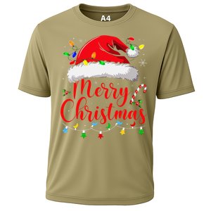 Merry Christmas Lights Red Santa Hat Xmas Family Cooling Performance Crew T-Shirt