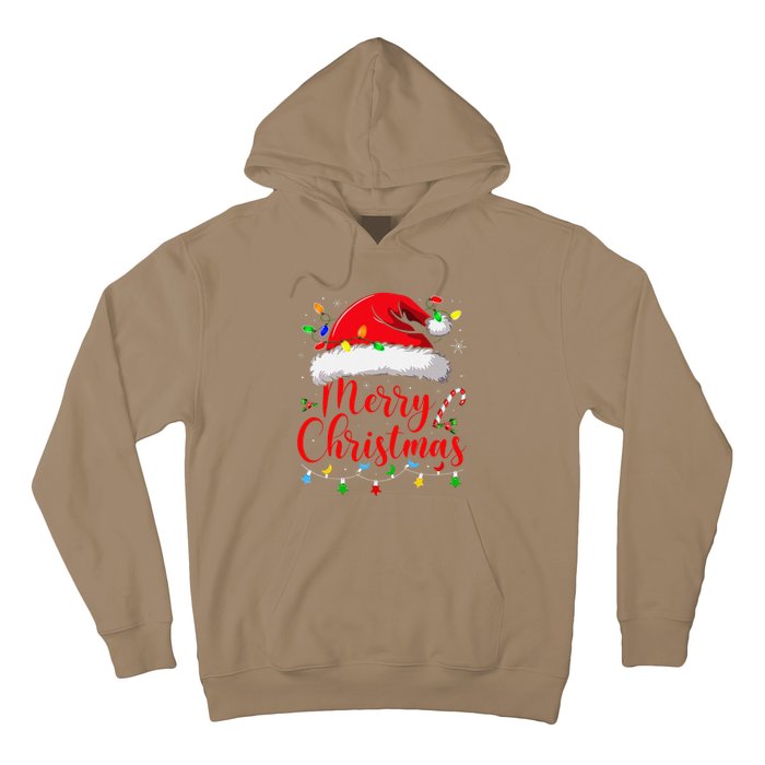 Merry Christmas Lights Red Santa Hat Xmas Family Hoodie