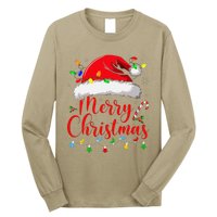 Merry Christmas Lights Red Santa Hat Xmas Family Long Sleeve Shirt