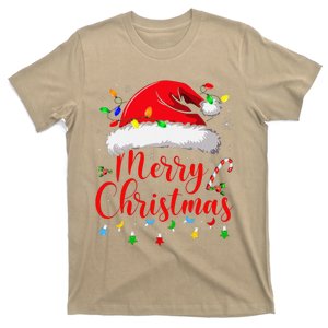 Merry Christmas Lights Red Santa Hat Xmas Family T-Shirt