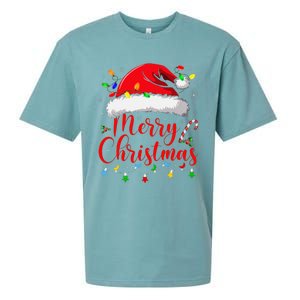 Merry Christmas Lights Red Santa Hat Xmas Family Sueded Cloud Jersey T-Shirt