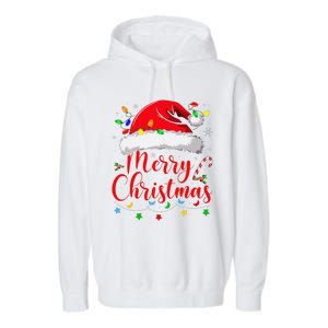 Merry Christmas Lights Red Santa Hat Xmas Family Garment-Dyed Fleece Hoodie