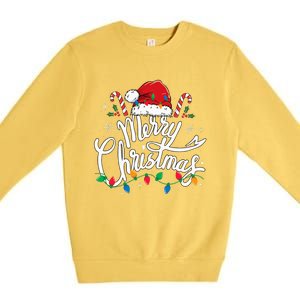 Merry Christmas Lights Red Santa Hat Xmas Family Premium Crewneck Sweatshirt