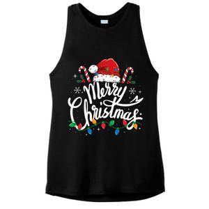 Merry Christmas Lights Red Santa Hat Xmas Family Ladies PosiCharge Tri-Blend Wicking Tank