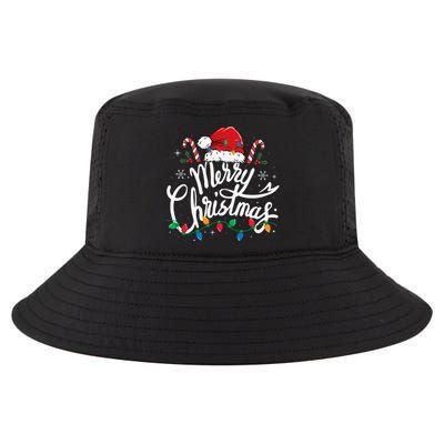 Merry Christmas Lights Red Santa Hat Xmas Family Cool Comfort Performance Bucket Hat