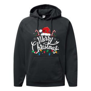 Merry Christmas Lights Red Santa Hat Xmas Family Performance Fleece Hoodie