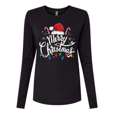 Merry Christmas Lights Red Santa Hat Xmas Family Womens Cotton Relaxed Long Sleeve T-Shirt