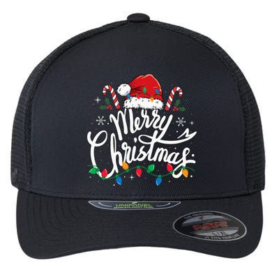 Merry Christmas Lights Red Santa Hat Xmas Family Flexfit Unipanel Trucker Cap