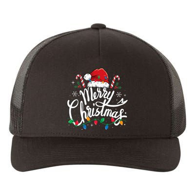 Merry Christmas Lights Red Santa Hat Xmas Family Yupoong Adult 5-Panel Trucker Hat