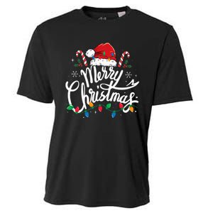 Merry Christmas Lights Red Santa Hat Xmas Family Cooling Performance Crew T-Shirt