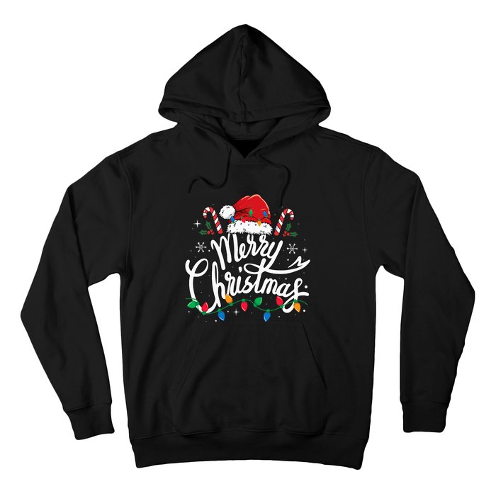 Merry Christmas Lights Red Santa Hat Xmas Family Hoodie