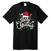 Merry Christmas Lights Red Santa Hat Xmas Family Tall T-Shirt