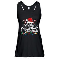 Merry Christmas Lights Red Santa Hat Xmas Family Ladies Essential Flowy Tank