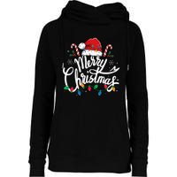 Merry Christmas Lights Red Santa Hat Xmas Family Womens Funnel Neck Pullover Hood