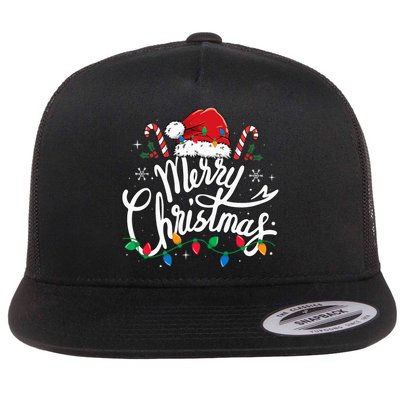 Merry Christmas Lights Red Santa Hat Xmas Family Flat Bill Trucker Hat