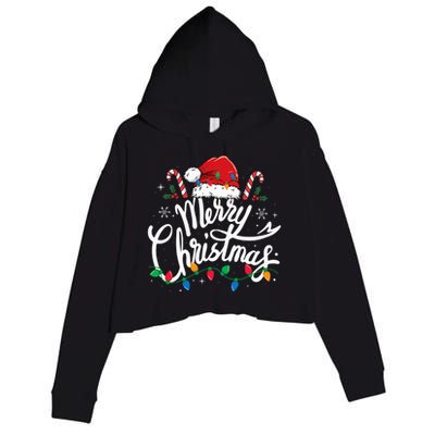 Merry Christmas Lights Red Santa Hat Xmas Family Crop Fleece Hoodie