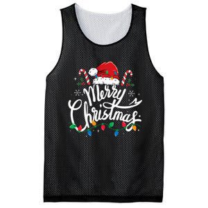 Merry Christmas Lights Red Santa Hat Xmas Family Mesh Reversible Basketball Jersey Tank