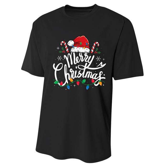 Merry Christmas Lights Red Santa Hat Xmas Family Performance Sprint T-Shirt