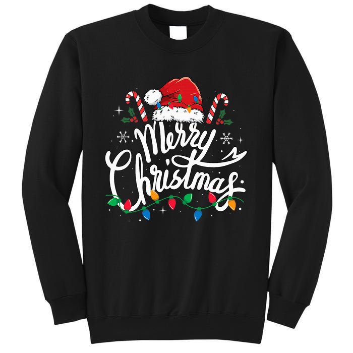 Merry Christmas Lights Red Santa Hat Xmas Family Tall Sweatshirt