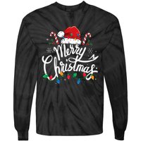 Merry Christmas Lights Red Santa Hat Xmas Family Tie-Dye Long Sleeve Shirt