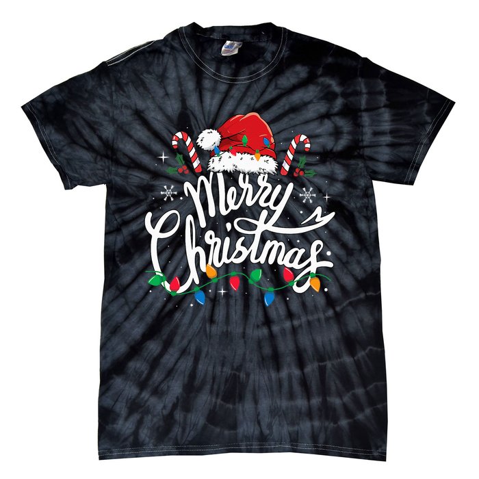 Merry Christmas Lights Red Santa Hat Xmas Family Tie-Dye T-Shirt