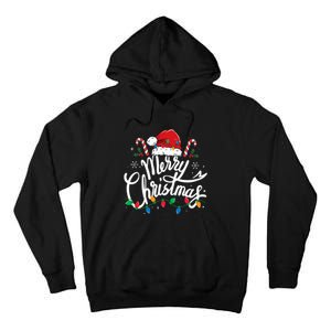 Merry Christmas Lights Red Santa Hat Xmas Family Tall Hoodie