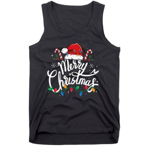 Merry Christmas Lights Red Santa Hat Xmas Family Tank Top