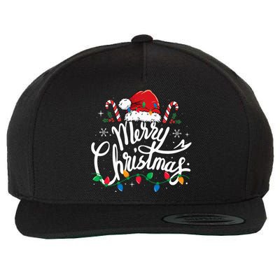 Merry Christmas Lights Red Santa Hat Xmas Family Wool Snapback Cap