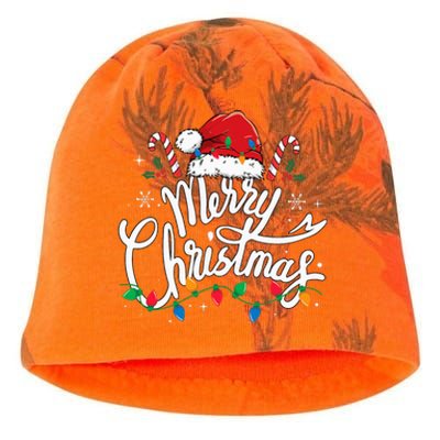 Merry Christmas Lights Red Santa Hat Xmas Family Kati - Camo Knit Beanie