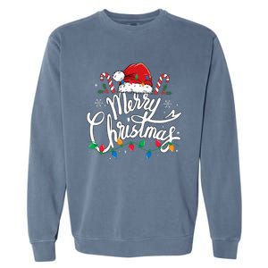 Merry Christmas Lights Red Santa Hat Xmas Family Garment-Dyed Sweatshirt