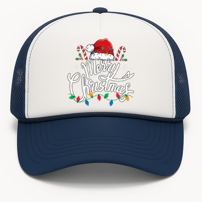 Merry Christmas Lights Red Santa Hat Xmas Family Trucker Hat