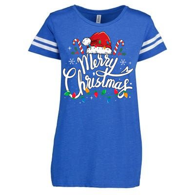 Merry Christmas Lights Red Santa Hat Xmas Family Enza Ladies Jersey Football T-Shirt