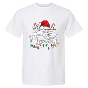 Merry Christmas Lights Red Santa Hat Xmas Family Garment-Dyed Heavyweight T-Shirt