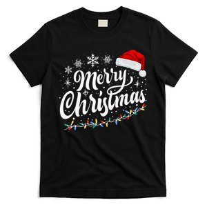 Merry Christmas Lights Red Santa Hat Xmas Family T-Shirt