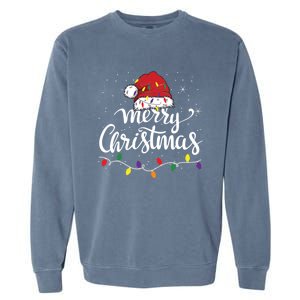 Merry Christmas Lights Red Santa Hat Xmas Family Great Gift Garment-Dyed Sweatshirt