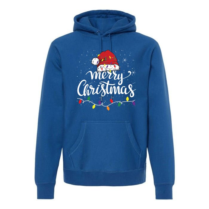 Merry Christmas Lights Red Santa Hat Xmas Family Great Gift Premium Hoodie