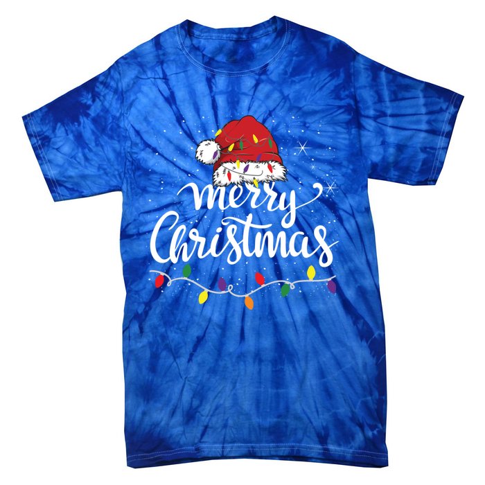 Merry Christmas Lights Red Santa Hat Xmas Family Great Gift Tie-Dye T-Shirt