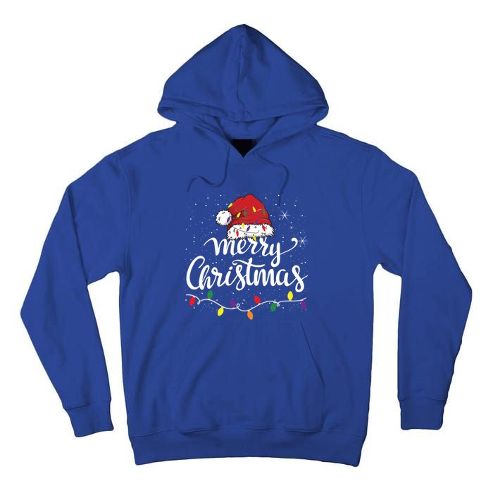 Merry Christmas Lights Red Santa Hat Xmas Family Great Gift Tall Hoodie