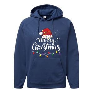 Merry Christmas Lights Red Santa Hat Xmas Family Great Gift Performance Fleece Hoodie