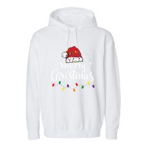 Merry Christmas Lights Red Santa Hat Xmas Family Great Gift Garment-Dyed Fleece Hoodie