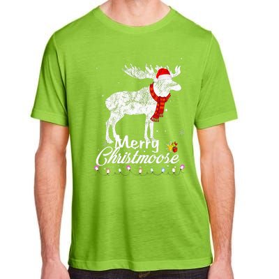 Merry Christmoose Lights Santa Hat Funny Christmas Moose  Adult ChromaSoft Performance T-Shirt