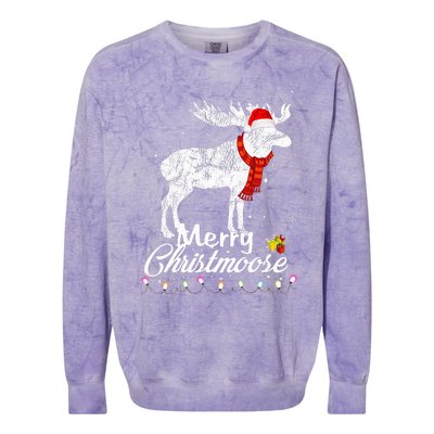 Merry Christmoose Lights Santa Hat Funny Christmas Moose  Colorblast Crewneck Sweatshirt