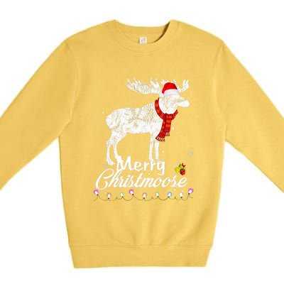 Merry Christmoose Lights Santa Hat Funny Christmas Moose  Premium Crewneck Sweatshirt