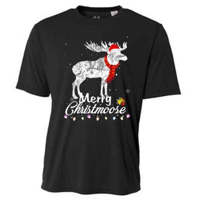 Merry Christmoose Lights Santa Hat Funny Christmas Moose  Cooling Performance Crew T-Shirt