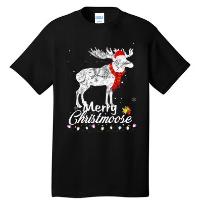 Merry Christmoose Lights Santa Hat Funny Christmas Moose  Tall T-Shirt