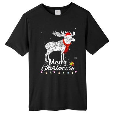 Merry Christmoose Lights Santa Hat Funny Christmas Moose  Tall Fusion ChromaSoft Performance T-Shirt