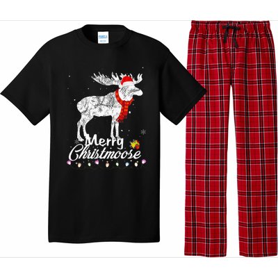 Merry Christmoose Lights Santa Hat Funny Christmas Moose  Pajama Set