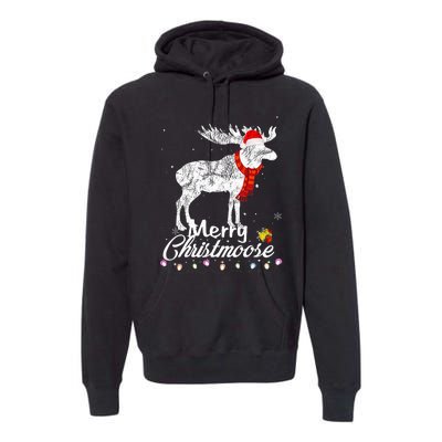 Merry Christmoose Lights Santa Hat Funny Christmas Moose  Premium Hoodie