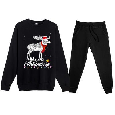 Merry Christmoose Lights Santa Hat Funny Christmas Moose  Premium Crewneck Sweatsuit Set